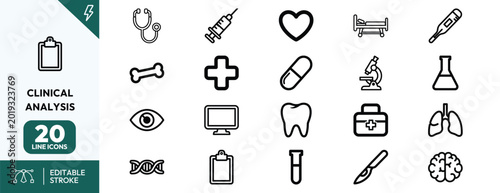 Schilderij op canvas Clinical analysis icons set medical symbols for healthcare presentations researc