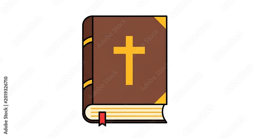 Fototapeta premium Bible book with yellow cross on cover stacked with other books