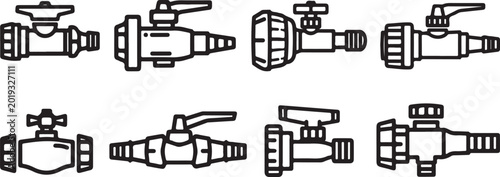 Bilde på lerret Black and white vector illustration of train locomotives set Vector