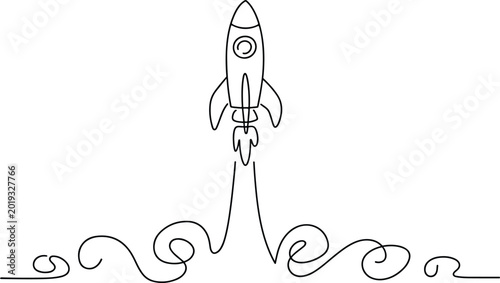 Photos Minimalist Continuous Line Rocket Launch and Swirling Smoke Horizon Graphic, Modern Corporate Startup Concept, Project Liftoff, and Business Growth Vector Art