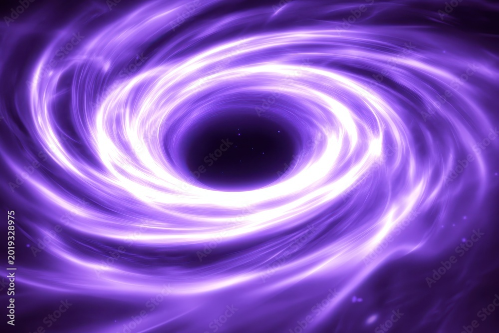 Fototapeta premium Abstract purple swirl vortex with glowing energy and dark center, event horizon