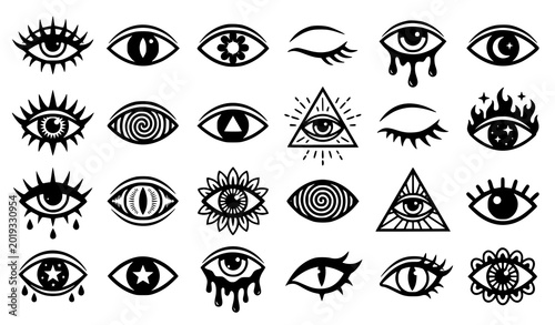 Bild auf Leinwand Set of esoteric eye symbols and spiritual vision line art
