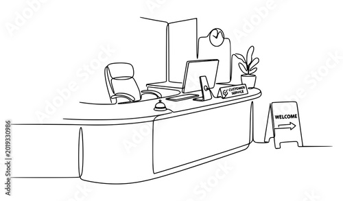 Cuadro en lienzo Minimalist one line art of an office reception or workspace