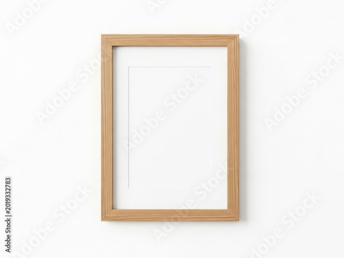 A wooden picture frame with a light-colored finish displayed against a white background