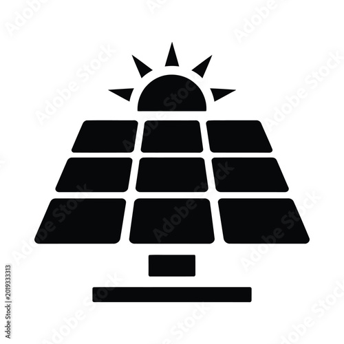 solar panel icon with sun symbol black silhouette on white background