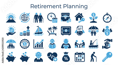 Cuadro en lienzo Retirement Planning Icons Concept for Financial Security and Future Investments