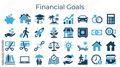 Φωτογραφία Financial Goals Icons Set Collection Representing Savings Investments Property E