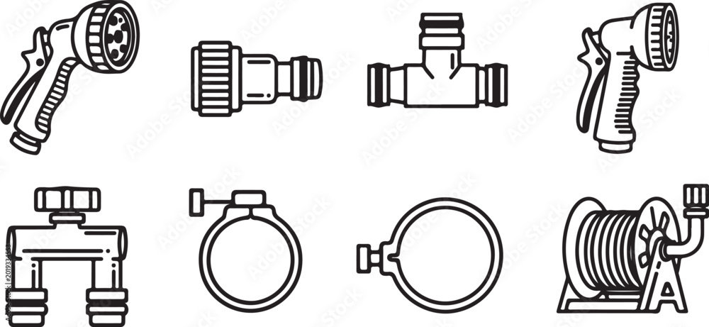 © Nur - Hand drawn black and white vector icons of tools and wrench Vector