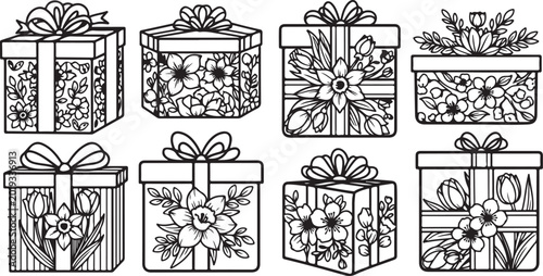 Obraz na płótnie Set of vintage floral wrought iron gate patterns black and white vector Vector
