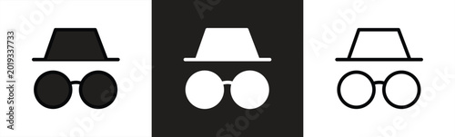 Tableau sur toile Incognito spy symbol icon with hat and glasses | anonymity icon | private browsi