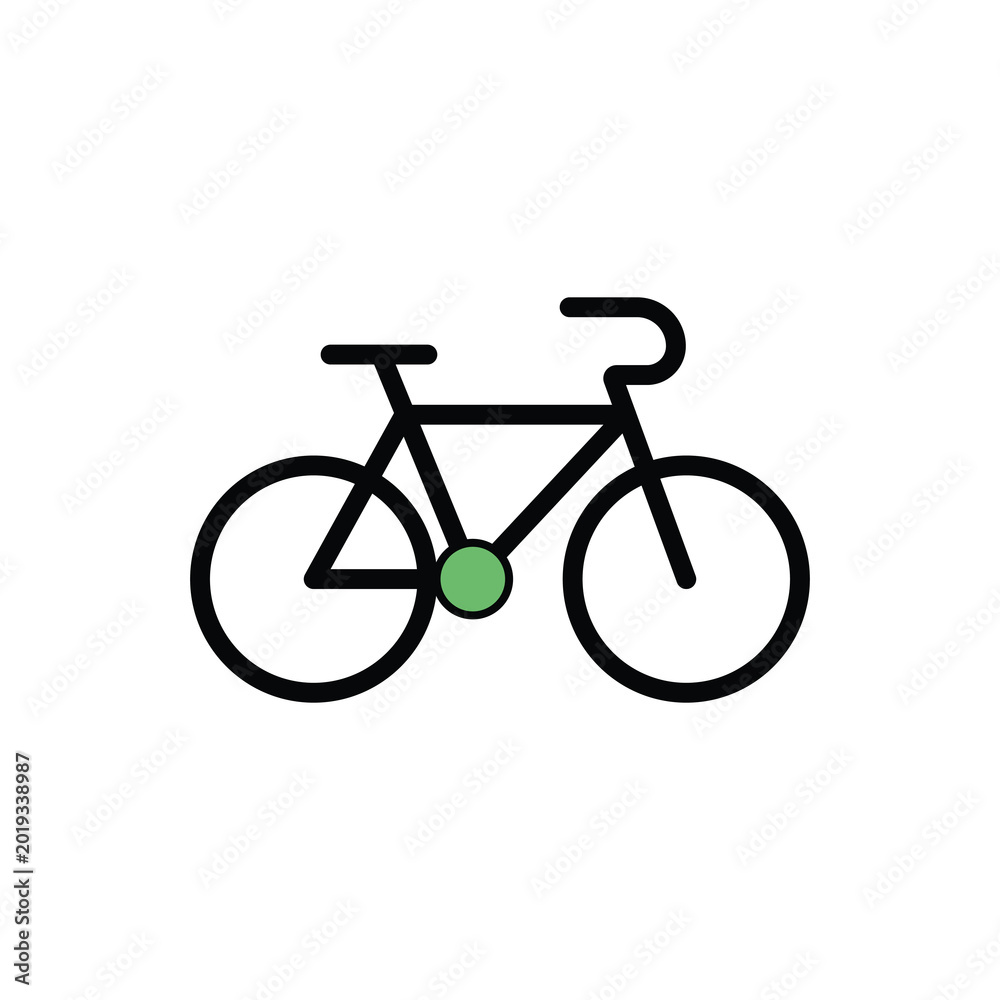 Fototapeta premium Simple black bicycle icon with green pedal