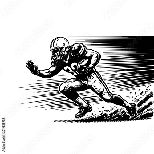 American Football Player Running Fast with Ball Vector Illustration