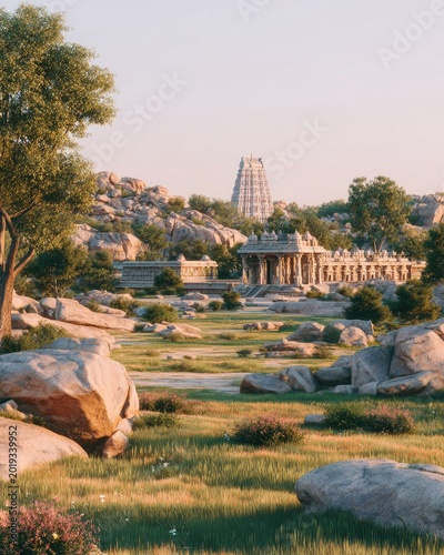 Ancient Indian Temple Complex Amidst Rocky Landscape