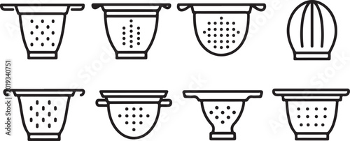 Bild auf Leinwand Set of eight vector icons of cooking pot with lid and holes Vector