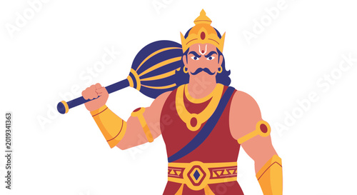 Tableau sur toile Hindu God Hanuman Warrior Mace Crown Isolated White Background