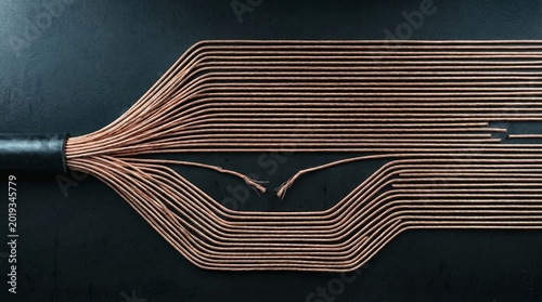 Broken Copper Wires on Dark Surface, Disconnection Concept