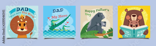 Fotografie Father s day greeting cards with animal illustrations and heartfelt messages vec