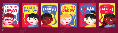 Canvastavla Father s day greeting cards with diverse children and heartfelt messages vector