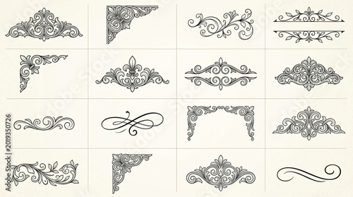 Collection of Decorative Ornate Borders and Flourishes.