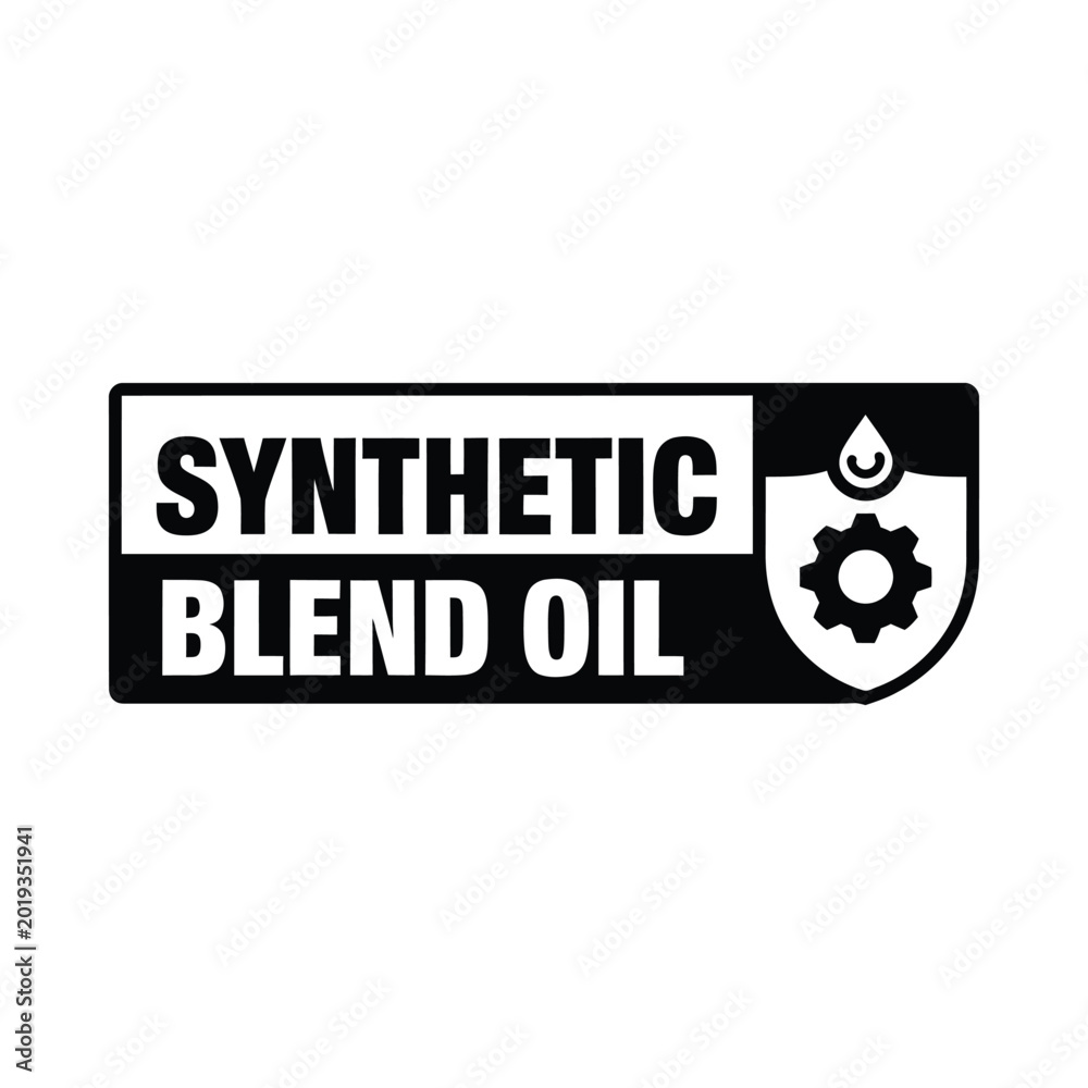 Obraz premium Synthetic blend oil label black and white automotive shield icon on white background