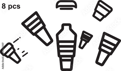 Fotografía Black and white vector icons set of 8 screw and bolt types Vector