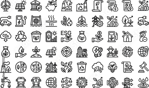 Foto Sustainable ESG line icons set, green energy and ecology vector symbols, environ