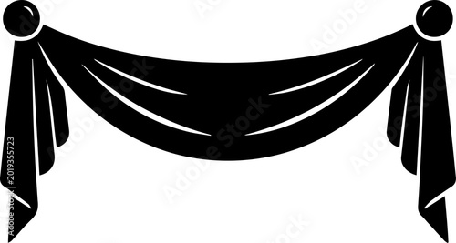Foto Black draped fabric banner with tassels Vector