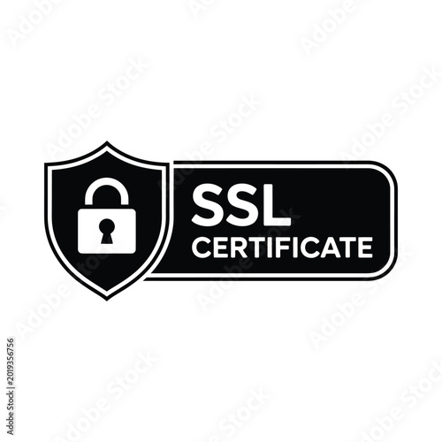 ssl certificate icon with padlock shield black and white vector illustration