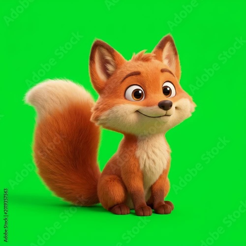 Animated Fox Sitting on Green Screen.