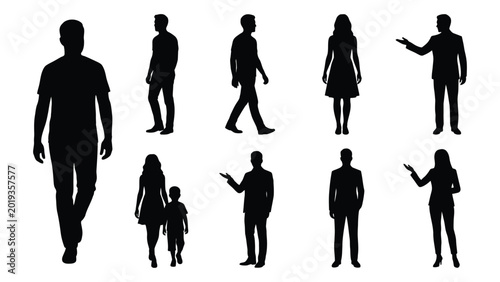 Obraz na plátně set of human silhouettes in various poses silhouette high quality professional d