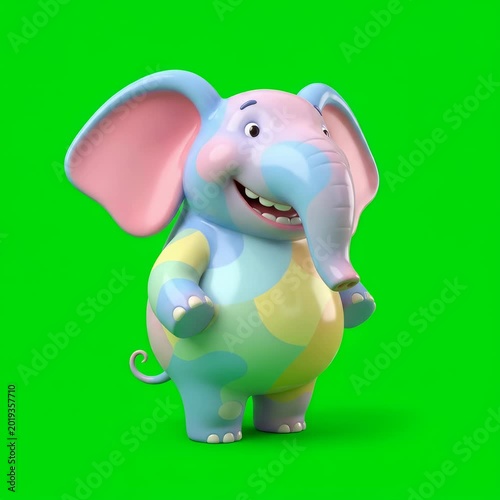 Colorful Elephant Figurine on Green.