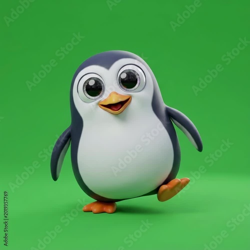 Cute cartoon penguin character poses green.
