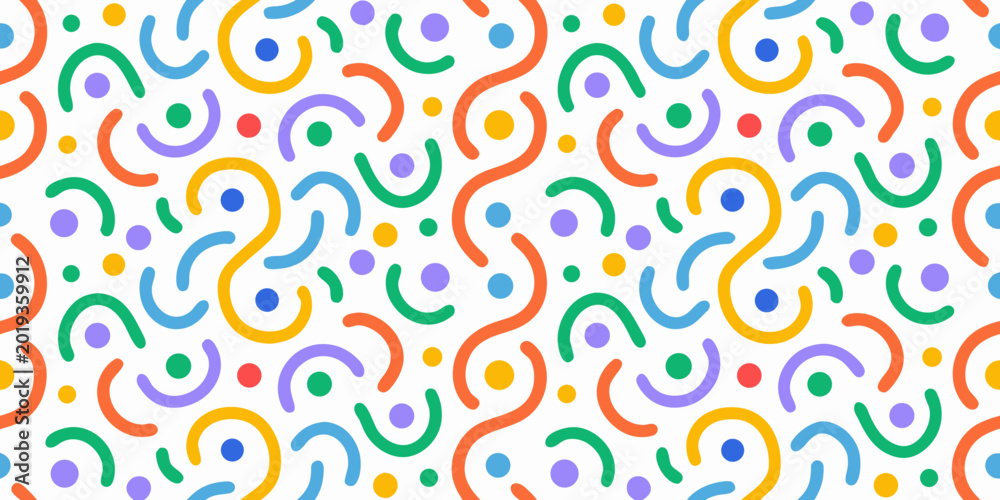 Fototapeta premium Colorful abstract squiggly lines seamless pattern on a white background high quality professional detailed modern