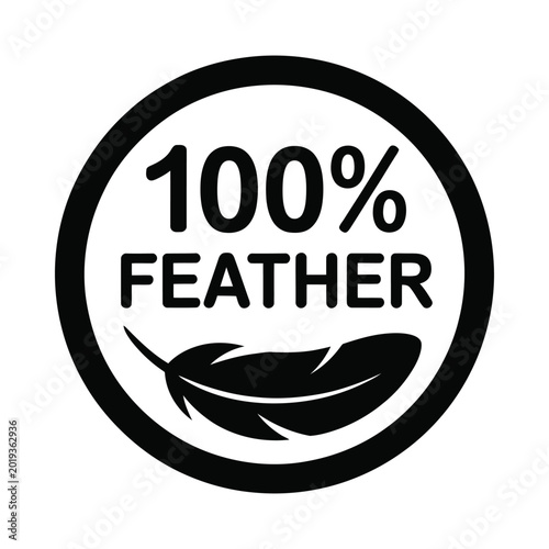 Obraz na plátně feather icon with text 100 percent label black silhouette on white background