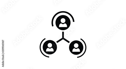 A graphic representation of a network structure connecting three individuals in a team