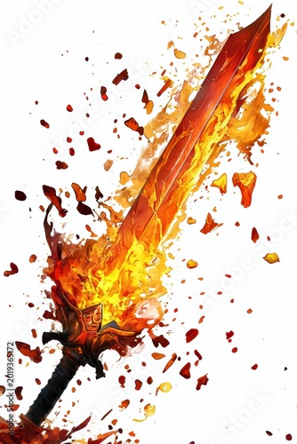Dynamic Flaming Fantasy Sword Digital Illustration