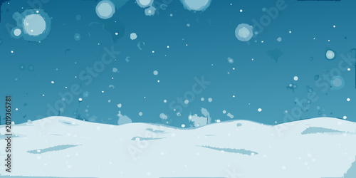 фотографія winter landscape illustration with falling snow and undulating ground blue tones
