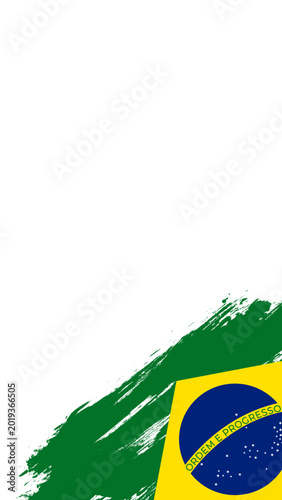Brazilian flag and green brush stroke corner design with copy space.