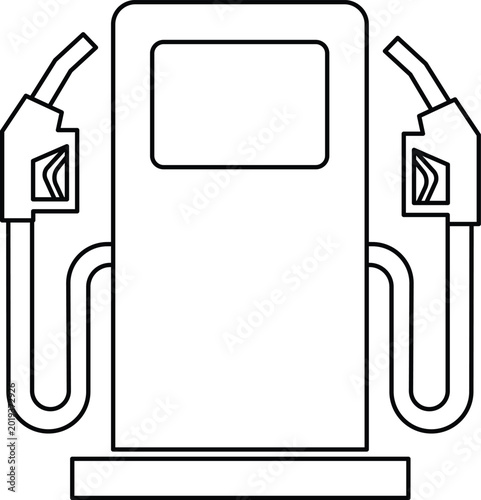 Black and white line of a fuel pump with two nozzles line black and white gas station fuel nozzle