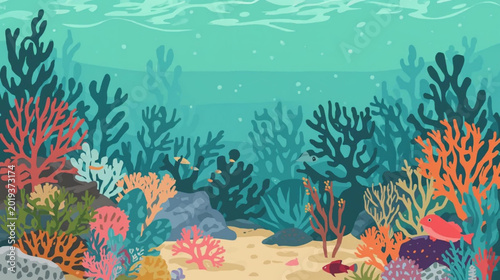 Vector illustration of a vibrant marine coral reef ecosystem underwater