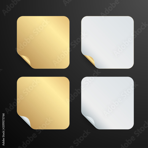 Blank curled corner sticker labels collection isolated on dark background