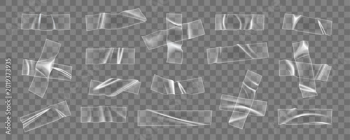Transparent adhesive tape strips collection isolated on transparent background