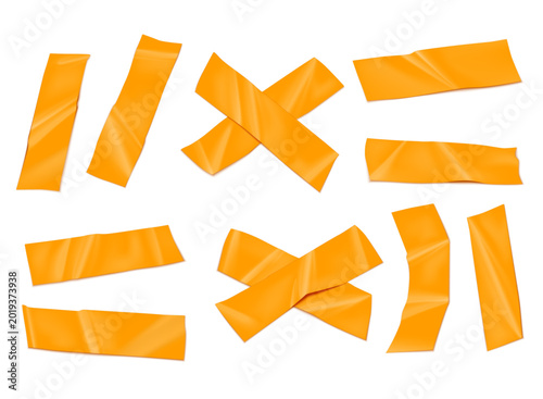 Orange adhesive tape strips collection isolated on transparent background