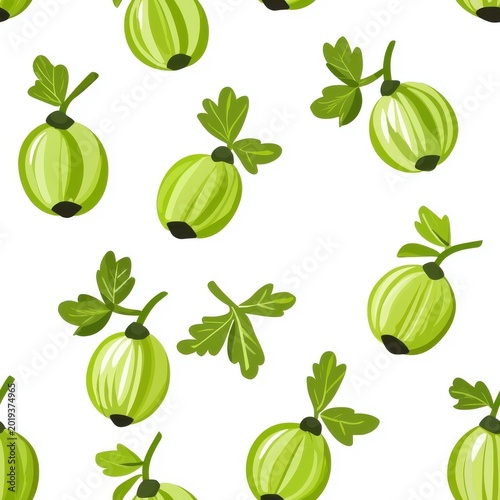 Flat style seamless pattern of gooseberries, playful and modern, isolated on white.