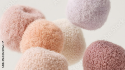 Minimal soft pastel pom pom balls with fuzzy texture in neutral tones, creating a calming abstract background perfect for beauty branding, wellness themes, modern decor, lifestyle content, and social 