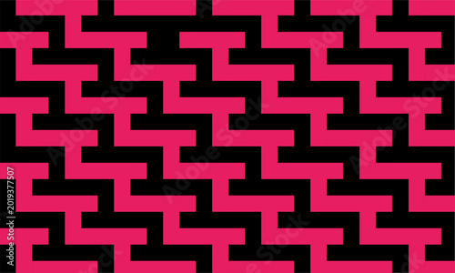 Seamless Sayagata Pattern with Pink and Black Geometric Maze Design