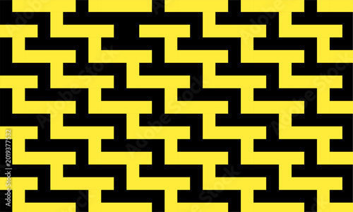 Seamless Sayagata Pattern with Yellow and Black Geometric Maze Design