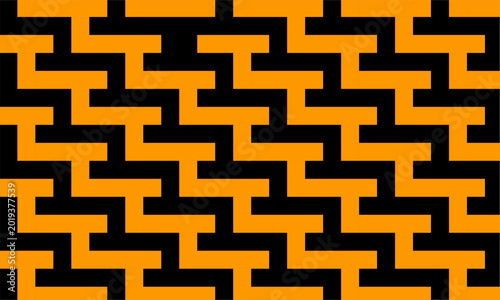 Seamless Sayagata Pattern with Orange and Black Geometric Maze Design