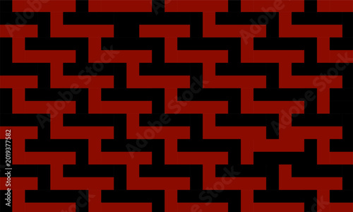 Seamless Sayagata Pattern with Red and Black Geometric Maze Design