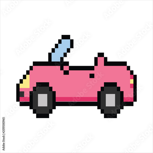 Cute Simple Pixel Convertible Avatar of Pink Sport Vehicle on Soft Warm Cream Background
